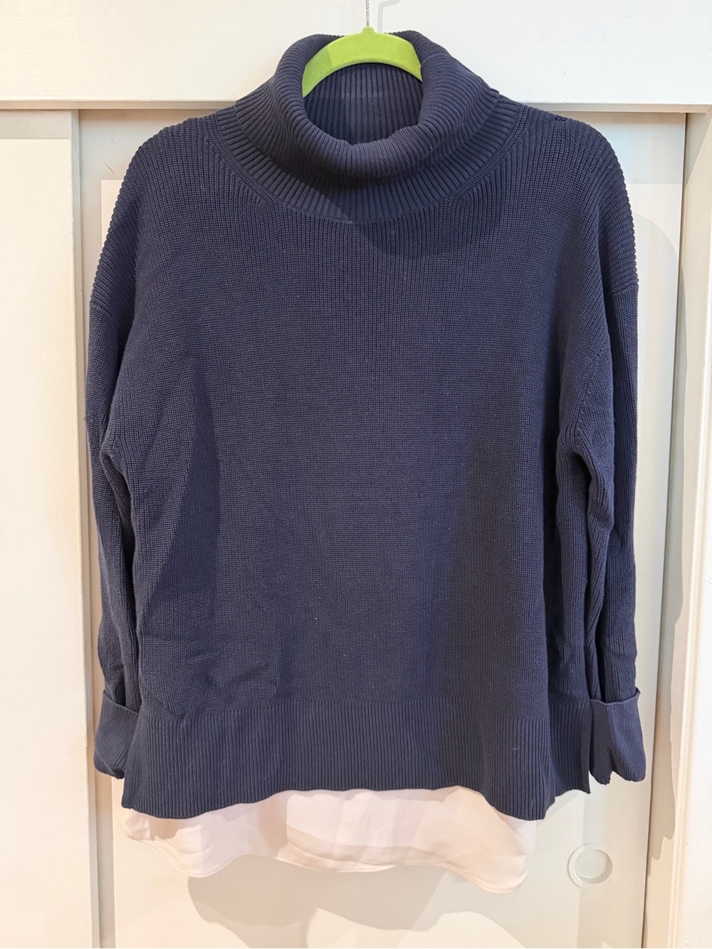 Ann Taylor Women's Navy Turtleneck Sweater with Layered Hem